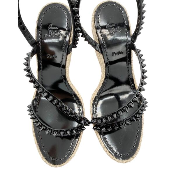 Christian Louboutin Mafaldina Espadrille Wedge Sandals Size 39 US 9 Black Spike - Picture 10 of 15